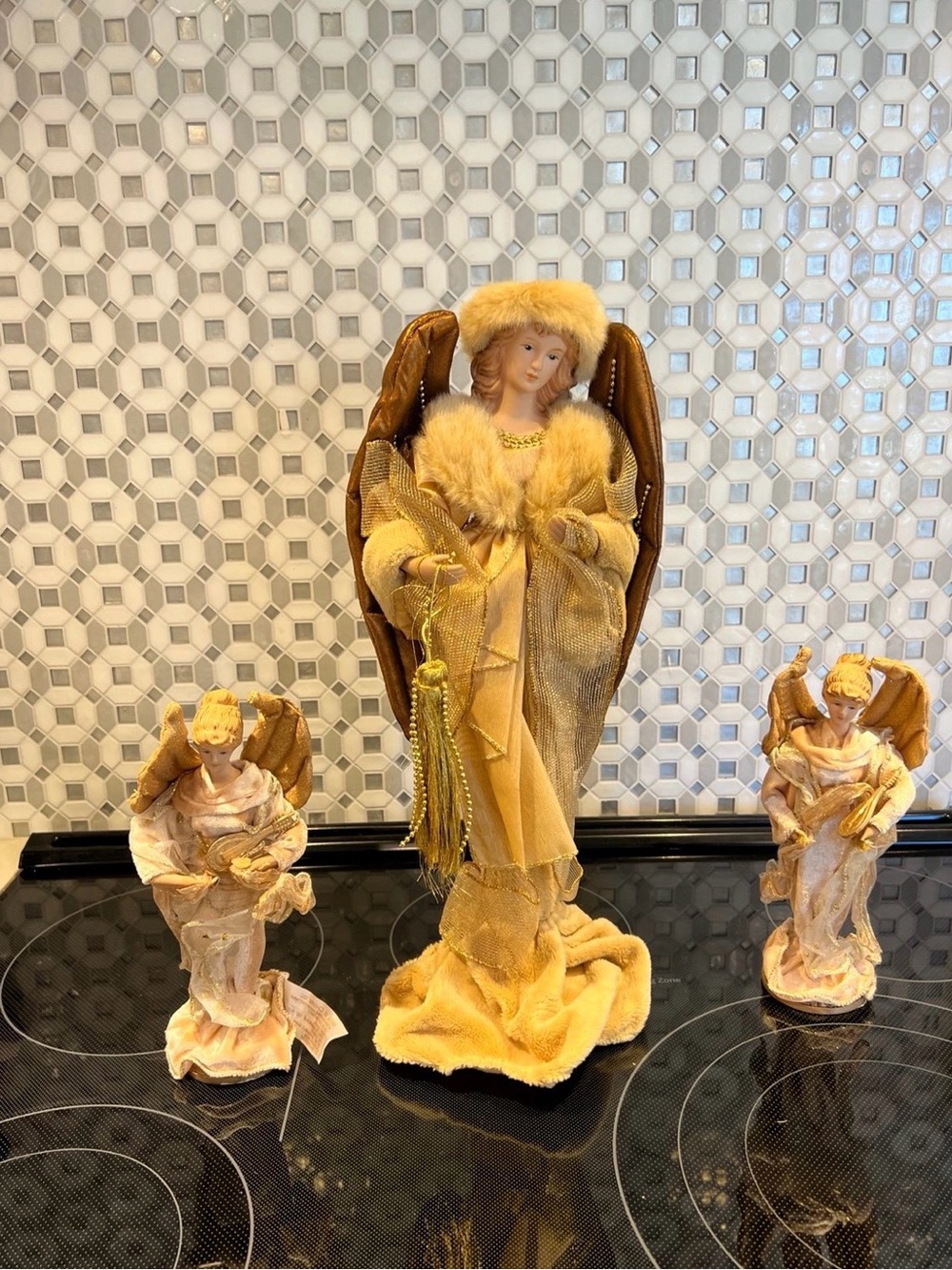 3 VTG Dan Dee Collector’s CHRISTMAS ANGEL on Stand GOLD w/  Wings